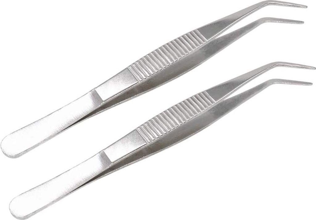 MMOBIEL 2x Edelstahl-Pinzette 12 cm gebogener gezahnter Spitz Profi-Mehrzweck-Werkzeug