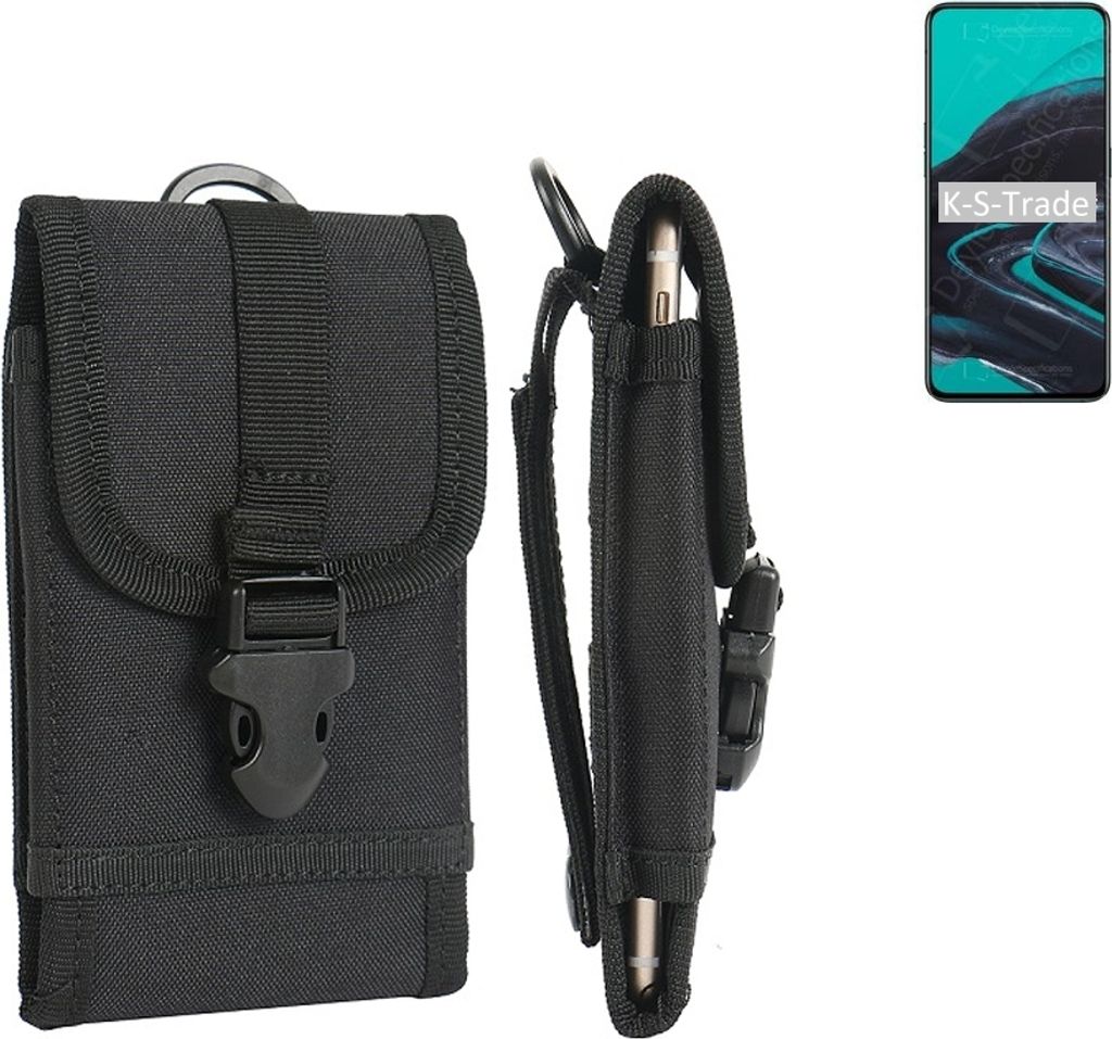 K-S-Trade Holster Handy Hülle kompatibel mit Oppo Reno2 Holster Handytasche Gürtel Tasche Schutz Hülle Robust Outdoor schwarz