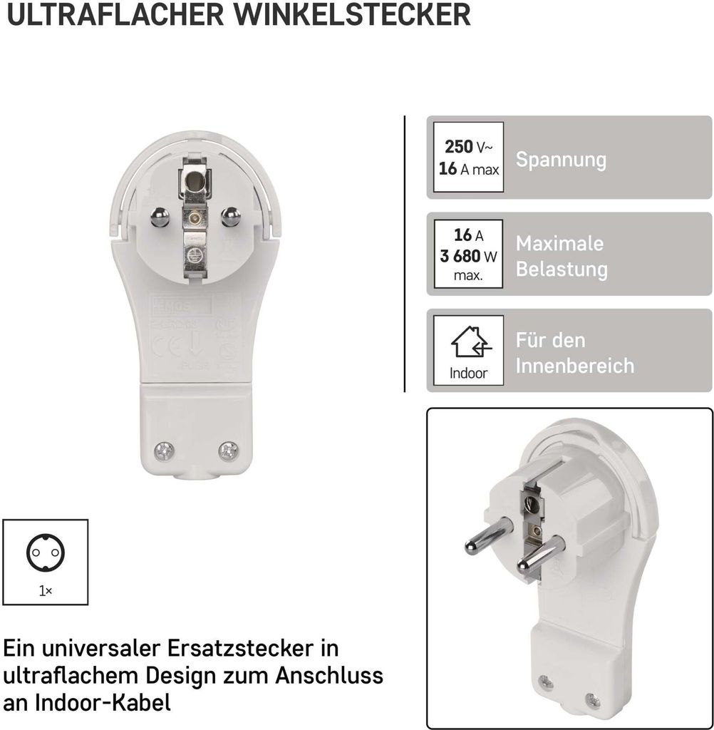 EMOS extraflacher Winkelstecker, flacher Produktbild 4