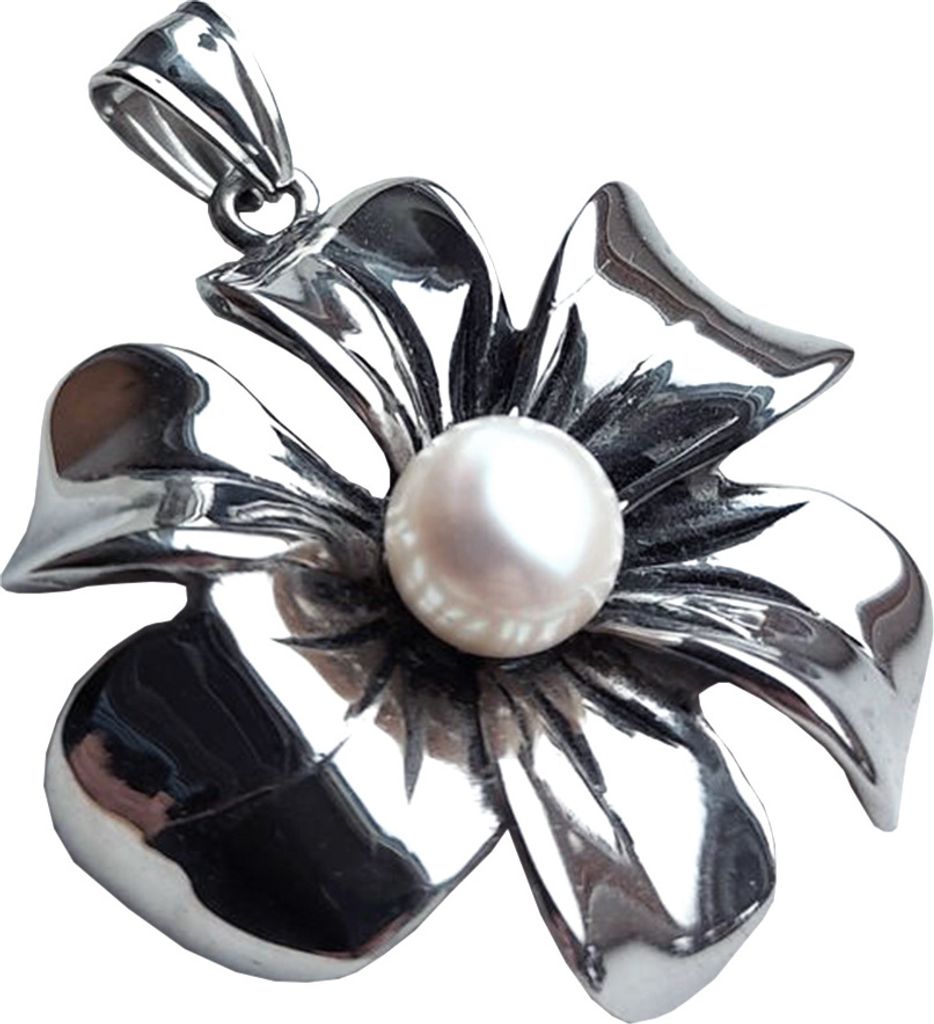 Edelstahlanhänger aus 316L Blume mit Stein