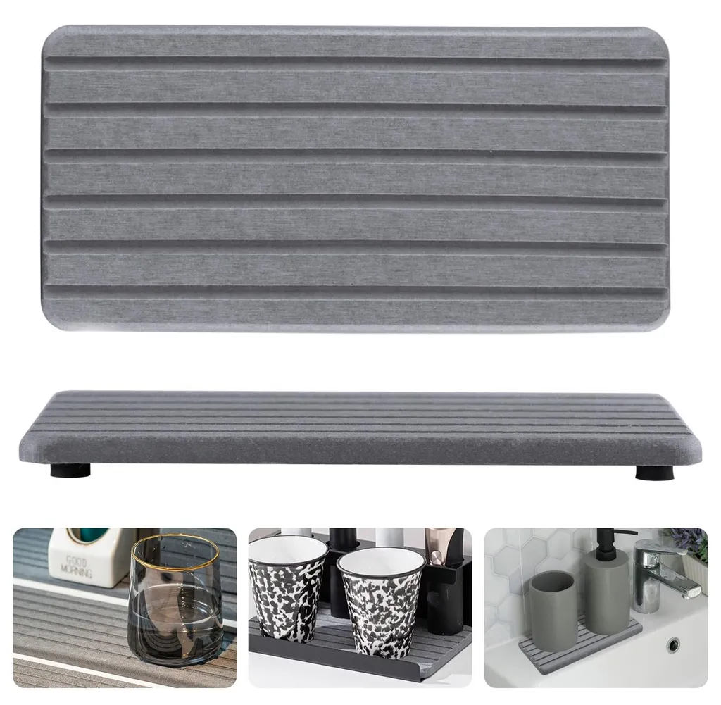 Tapis absorbant lavabo contre moisissures en pierre grise 21 x 10 cm