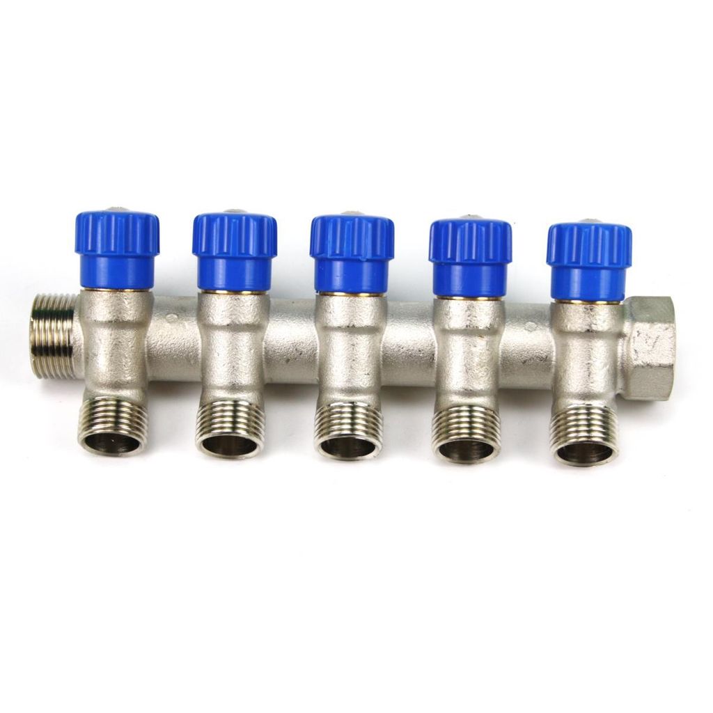 Verteiler 5-Fach mit Absperrventil Blau Sanitär 3/4" x 1/2" Wasser Heizung