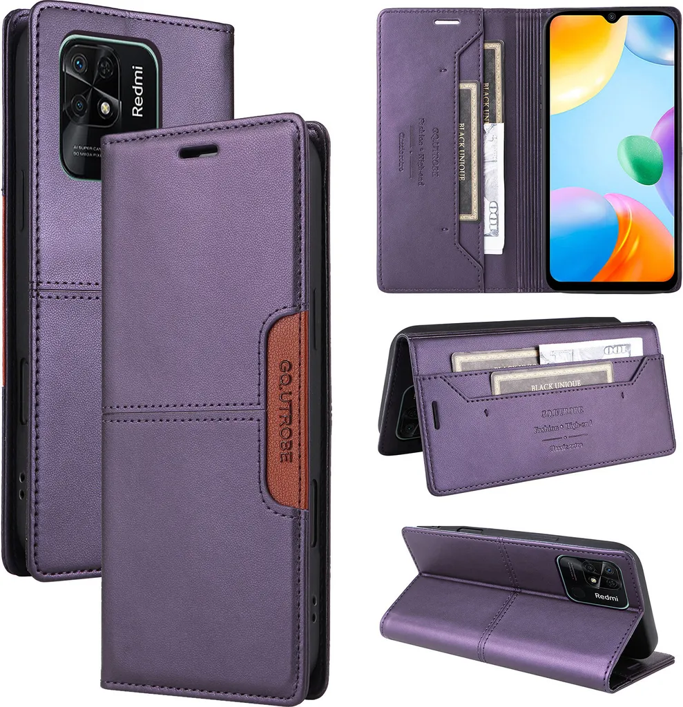 Custodia Xiaomi Redmi 10C Viola: Portafoglio in Pelle Flip Cover Elegante
