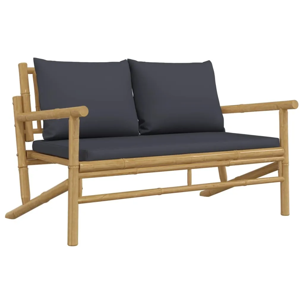 Banc de jardin avec coussins gris foncé en bambou naturel - 115 cm