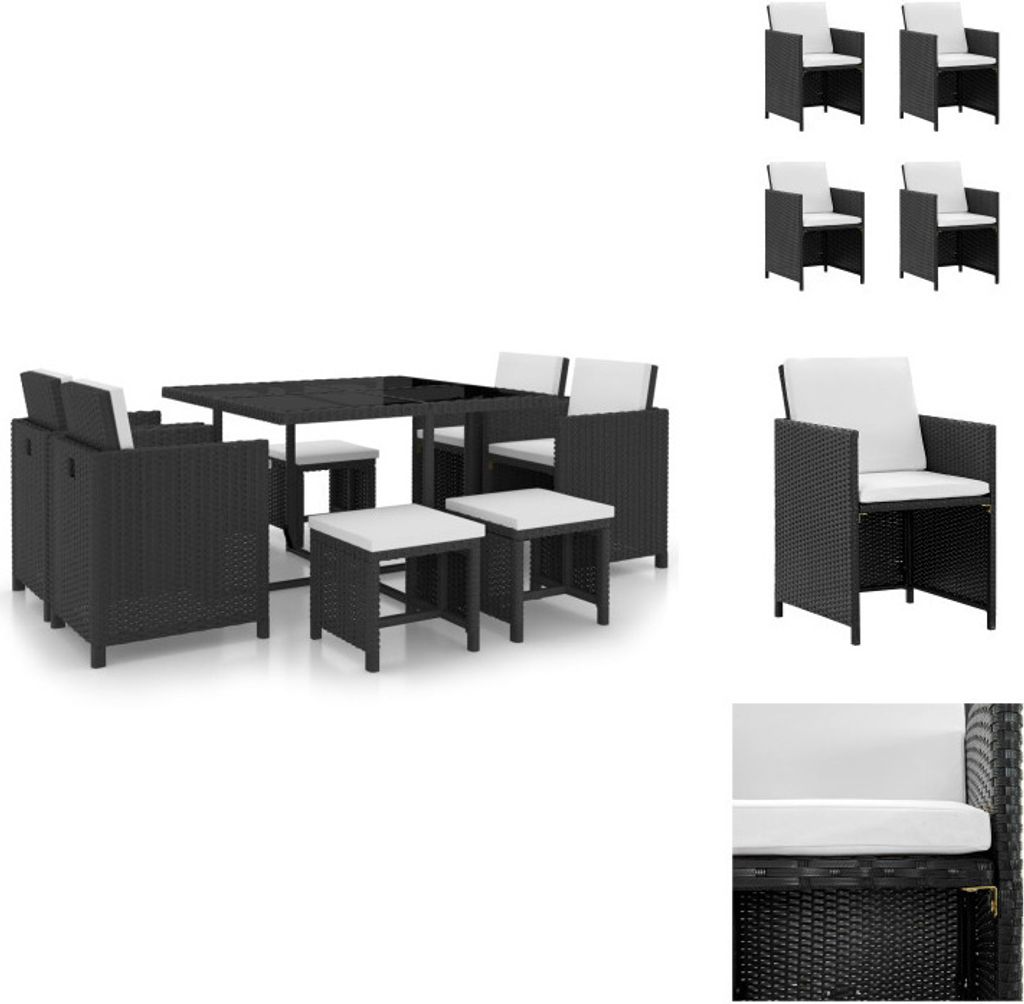 vidaXL 9-tlg. Garten-Essgruppe mit Auflagen Poly Rattan Schwarz - Gartenmöbel-Sets