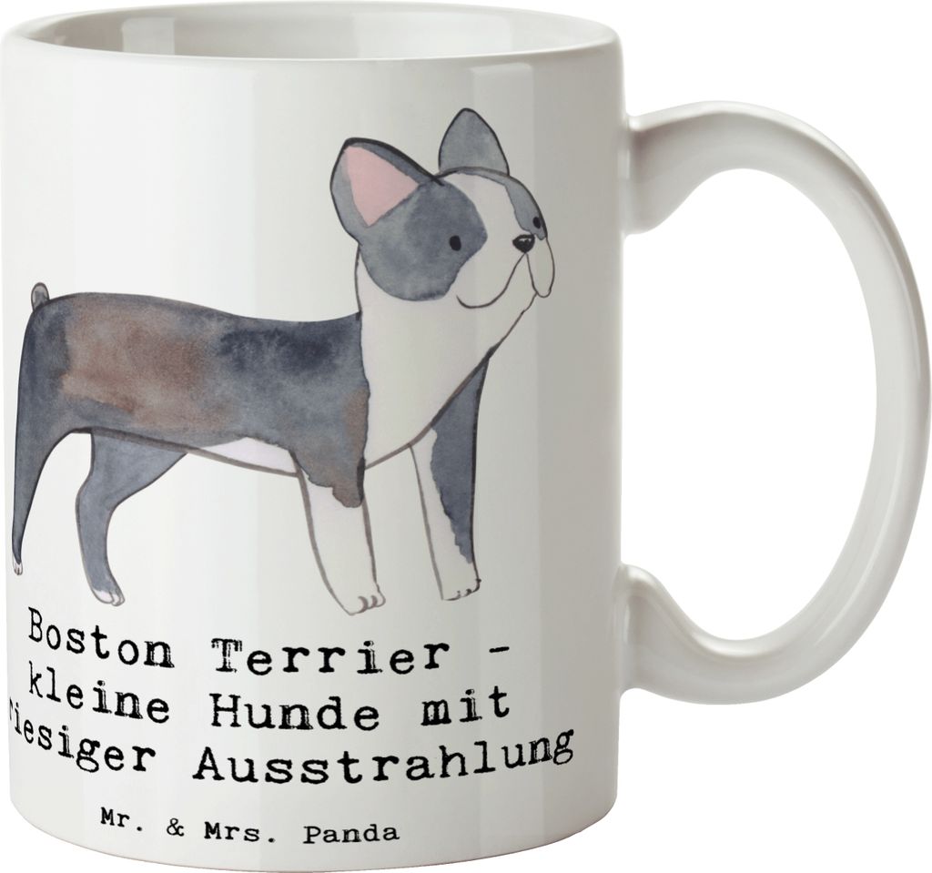 Mr. & Mrs. Panda Becher Boston Terrier - Weiß - Geschenk, Hunderassen, verspielter Hund, kakaobecher, Kaffeebecher, treue Freunde, verspieltes Wes...