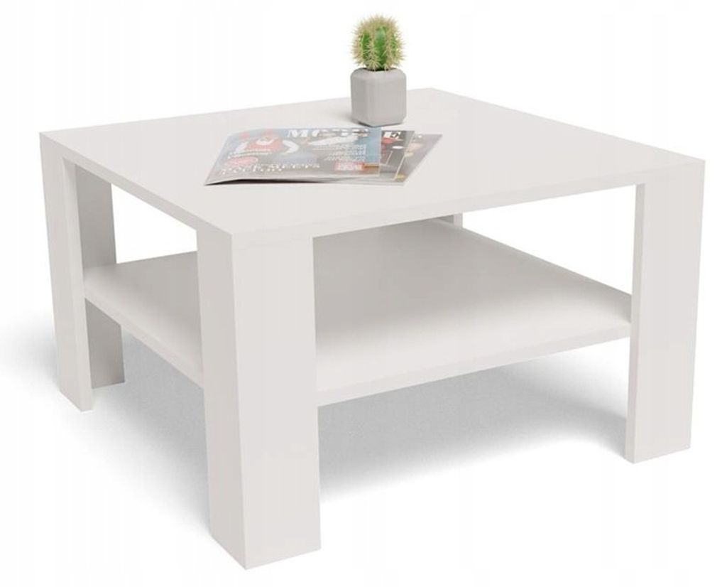 MATKAM Elegante Couchtisch 68x68 cm NIEDRIG EX3, Minimalistisches Design, ideal für Wohn- und Arbeitsräume, einfache Montage (Weiß)