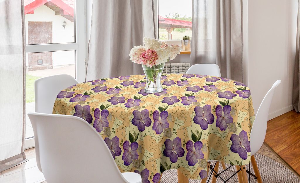ABAKUHAUS Blumen Runde Tischdecke, Romantical lila Orchideen, Kreis Tischdecke Abdeckung für Esszimmer Küche Dekoration, 150 cm, Mehrfarbig