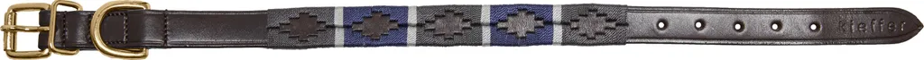 Collare di cuoio per cani Kieffer BUENOS AIRES nero con finiture in ottone blu grigio scuro, misura: 32 cm