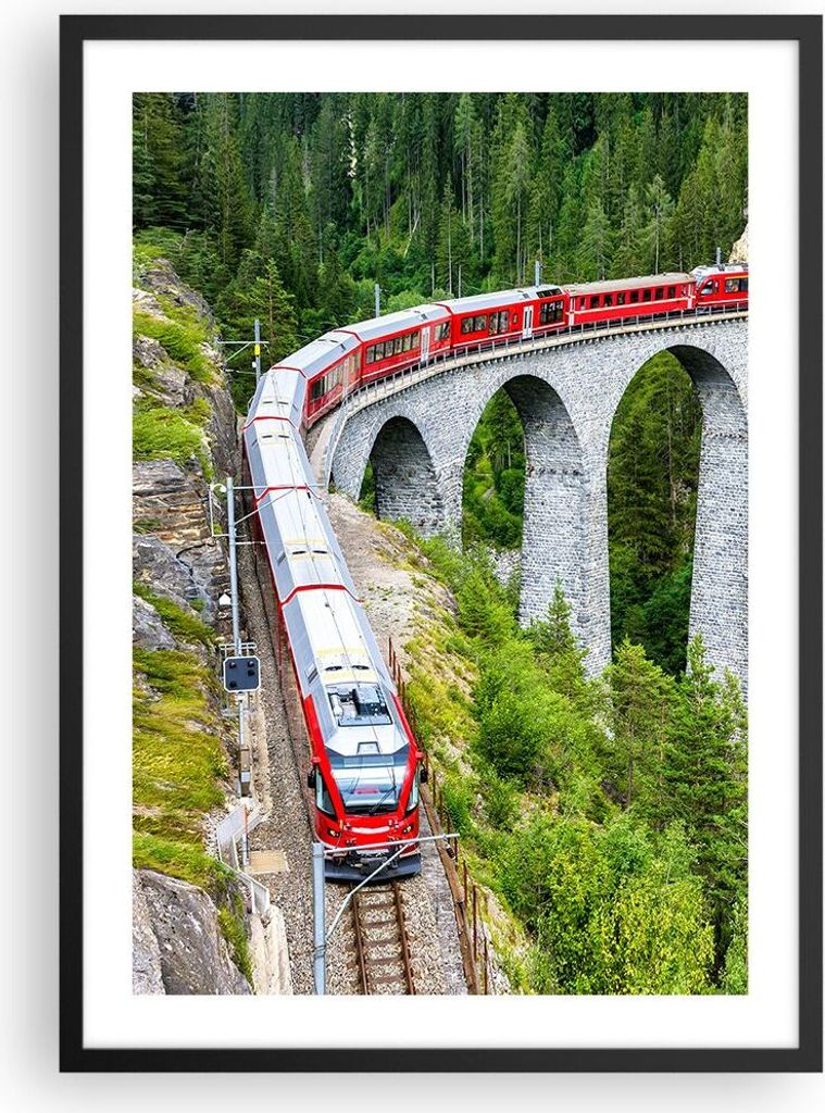 Gerahmtes Poster - Schwarzer Rahmen - Viadukt Landwasser Zug - 50x70 cm - Wand Bild - Wanddeko - Wandbilder - Kunstposter - Wandposter - Bilderrahm...
