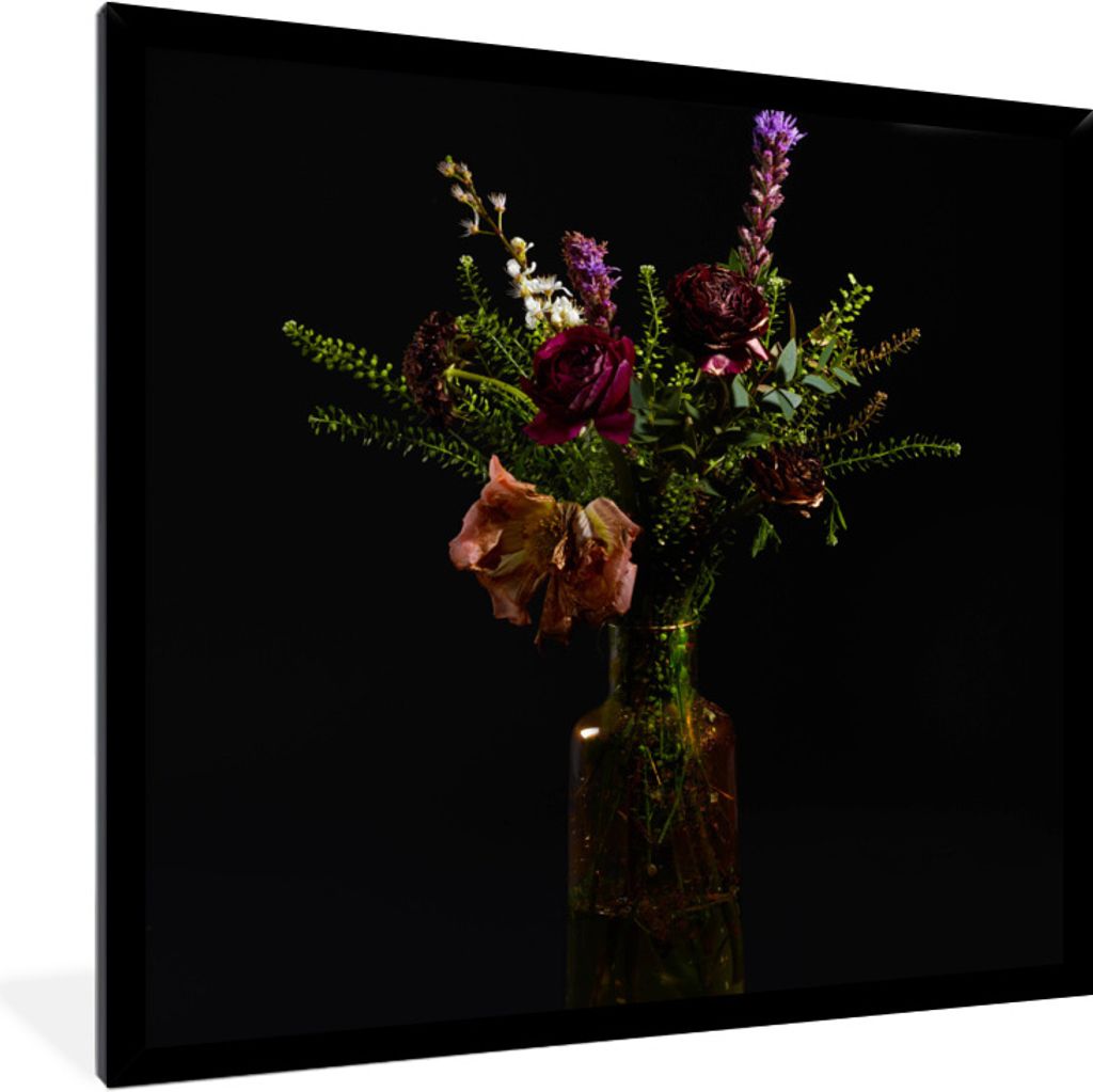 MuchoWow Gerahmtes Poster Blumen - Farben - Stilleben 40x40 cm - Poster mit Schwarzem Bilderrahmen Wandposter Rahmen Foto Bilder - Mit Rahmen - W...