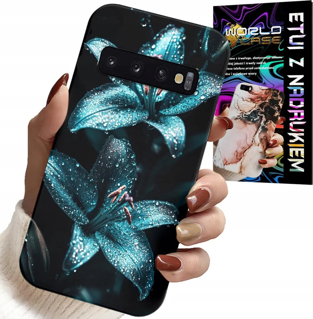 Custodia Samsung Galaxy S10 Turchese Fiori di Giglio + Pellicola Schermo