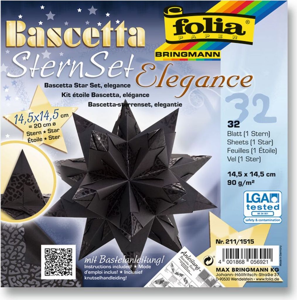 folia Bastelset Bascetta Stern Ø20cm 90g/m² schwarz Produktbild 