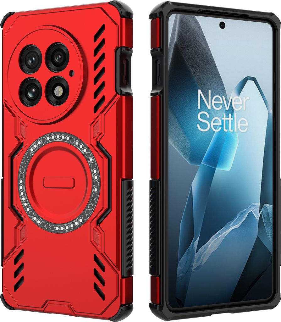 Magnetisch Hülle für OnePlus 13, Hybrid PC TPU Bumper Stoßfestes Loch Wärmeableitung Handyhülle Rot