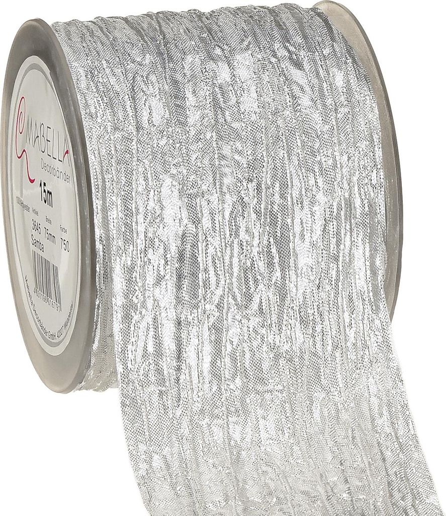 Dekorband Geschenkband Silber Crash 75mm 15m für Hochzeiten