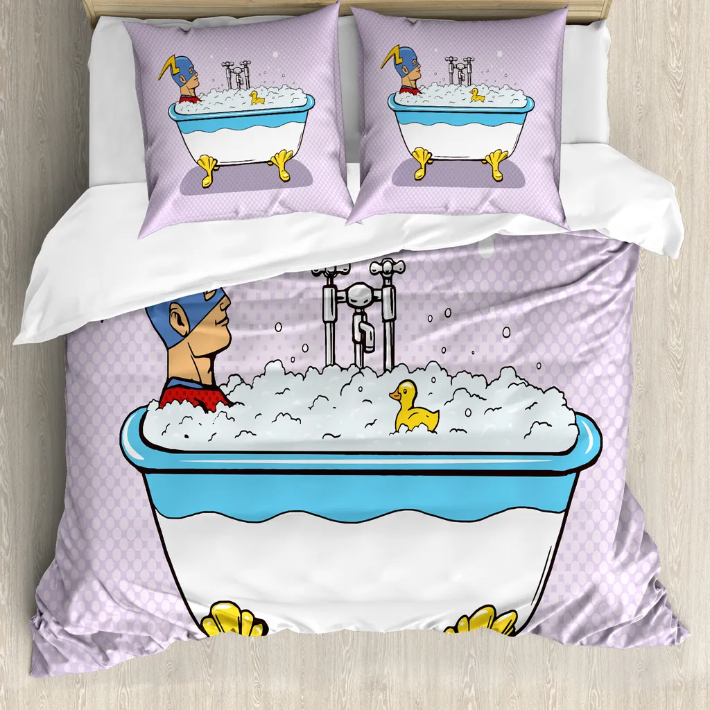 ABAKUHAUS Comics Copripiumino, bagno schiumoso Superhero, antiacaro, adatto a chi soffre di allergie, con federe, 155 cm x 220 cm - 80 x 80 cm, multicolore