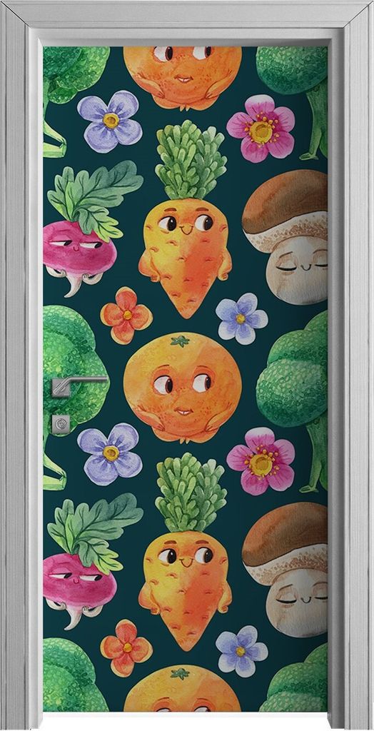 Tür Selbstklebende 90x210 cm Türfolie Türtapete Klebefolie - Kinder Gemüse Brokkoli Karotten