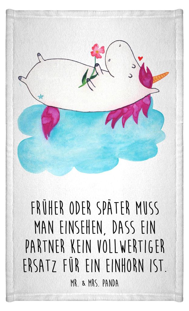 Mr. & Mrs. Panda Handtuch Einhorn Verliebt - Weiß - Geschenk, Unicorn, Wolke, gäste wc, Gästehandtuch 30x50, Liebe, Gästetuch, baumwolle, Einh...