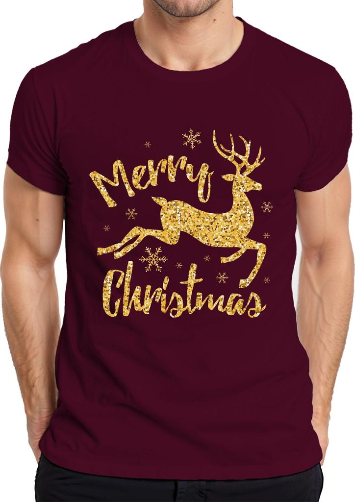 Merry Christmas Rentier Glitzereffekt - Weihnachten Weihnachtsgeschenk Christmas Herren T-Shirt, Burgundy, 3XL