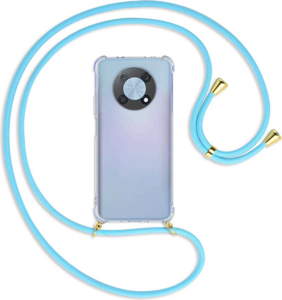 Handykette Backcover-Schutzhülle mit Band (Metall goldfarben) für Huawei nova Y90 4G (6.7'') - himmelblau