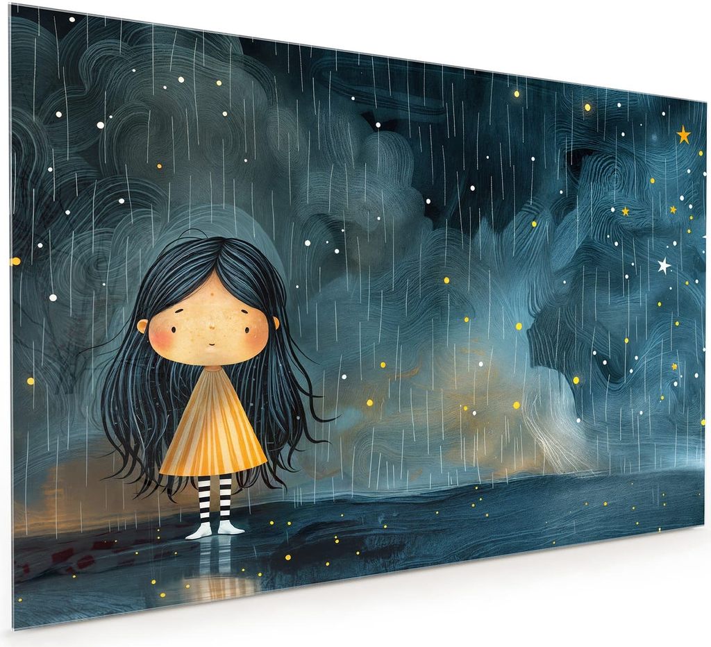 Küchenrückwand Spritzschutz Glas mit Motiv Mädchen im Regen 40 x 40 cm