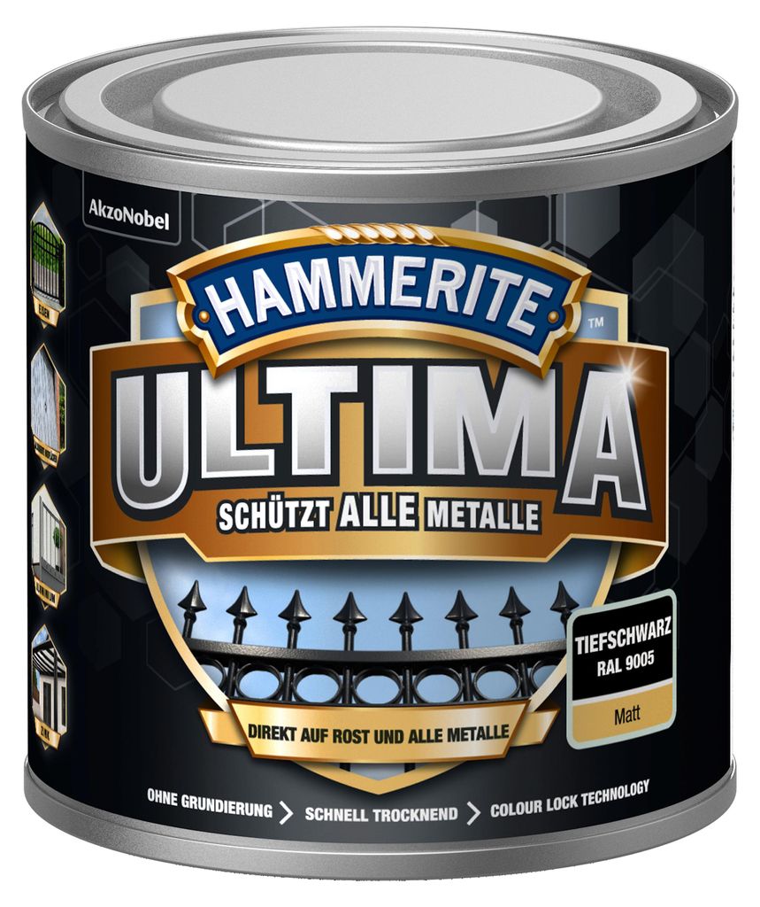 Hammerite Metallschutzlack ULTIMA matt tiefschwarz RAL 9005 250 ml