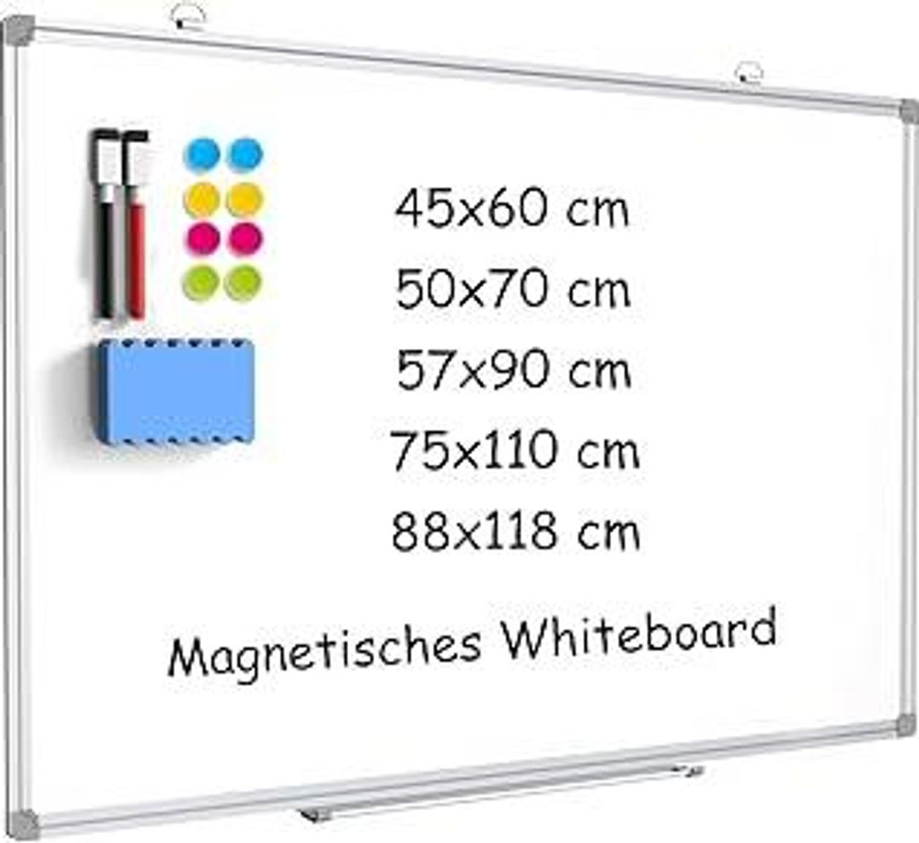 DOLLAR BOSS Magnetisches Whiteboard, 45X60CM Magnettafel Magnetpinnwand mit 2 Whiteboard Stifte, 8 Magnete and 1 White Board Radiergummi, für Schu...
