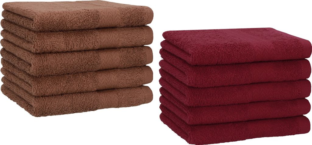 Betz 10 Stück Gästetücher 30x50 cm PREMIUM 100% Baumwolle Set Farbe: nussbraun und dunkelrot