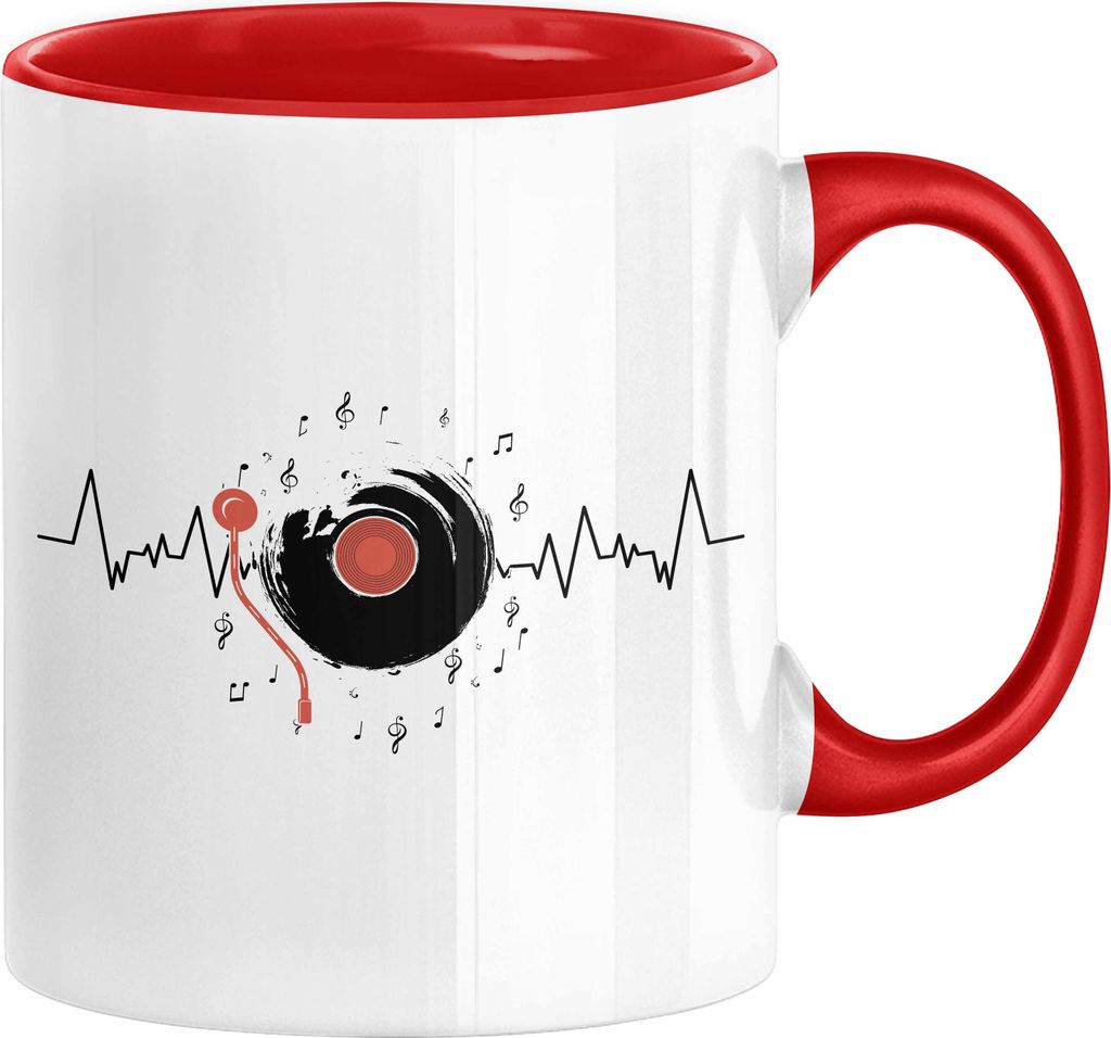 Schallplatte Geschenk Vinyl Herzschlag Vintage Retro Musik DJ Geschenk Kaffee-Becher (Rot)