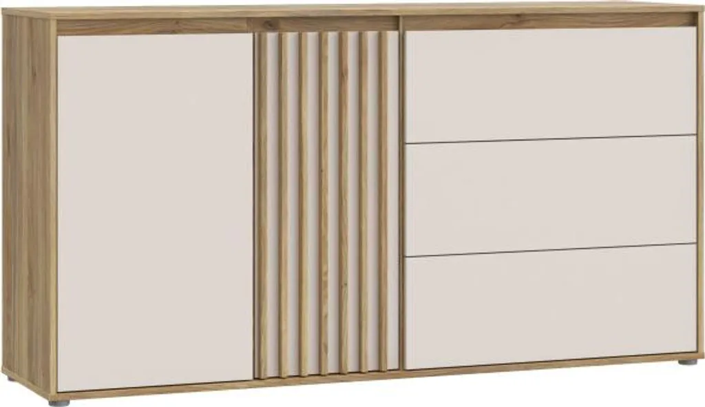 Bahut de salon moderne ELISTON bicolore blanc et bois pour salle à manger