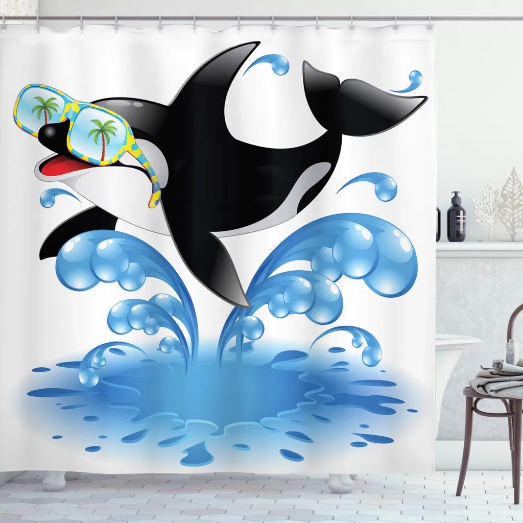 Rideau de Douche pour Grande Baignoire Baleine Amusante 175 x 240 cm