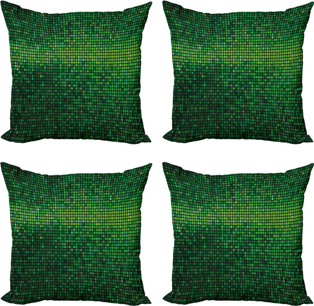 ABAKUHAUS Grün Kissenbezug Set (4 Stück), Digitales Mosaik Pixel Grid, Moderner Doppelseitiger Digitaldruck, 60 cm x 60 cm, Grün