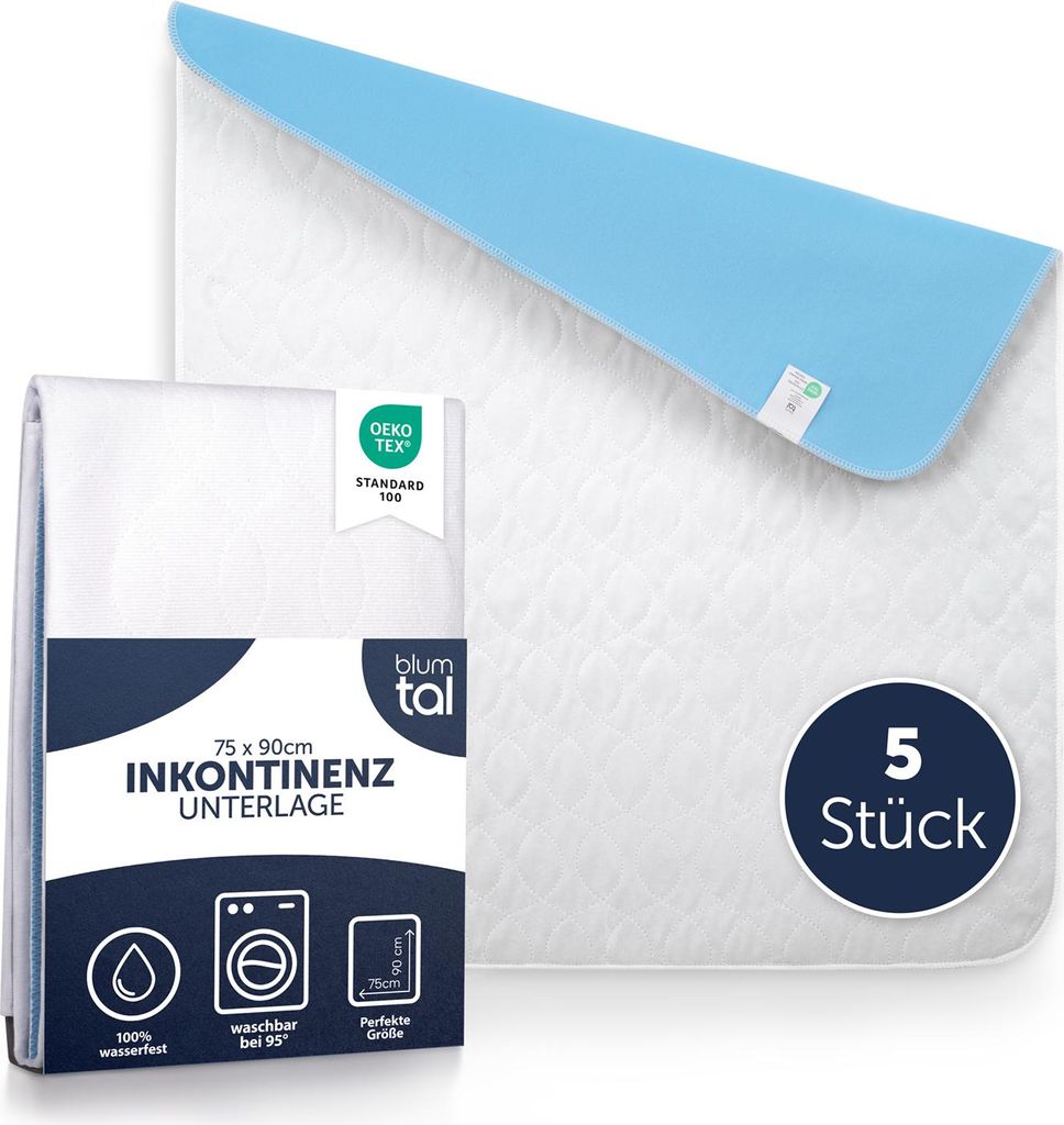 Blumtal Inkontinenzunterlage waschbar 75x90 cm - Betteinlage für Babys - Bettunterlage wasserdicht - Inkontinenzauflage 75x90 cm - 5er Set
