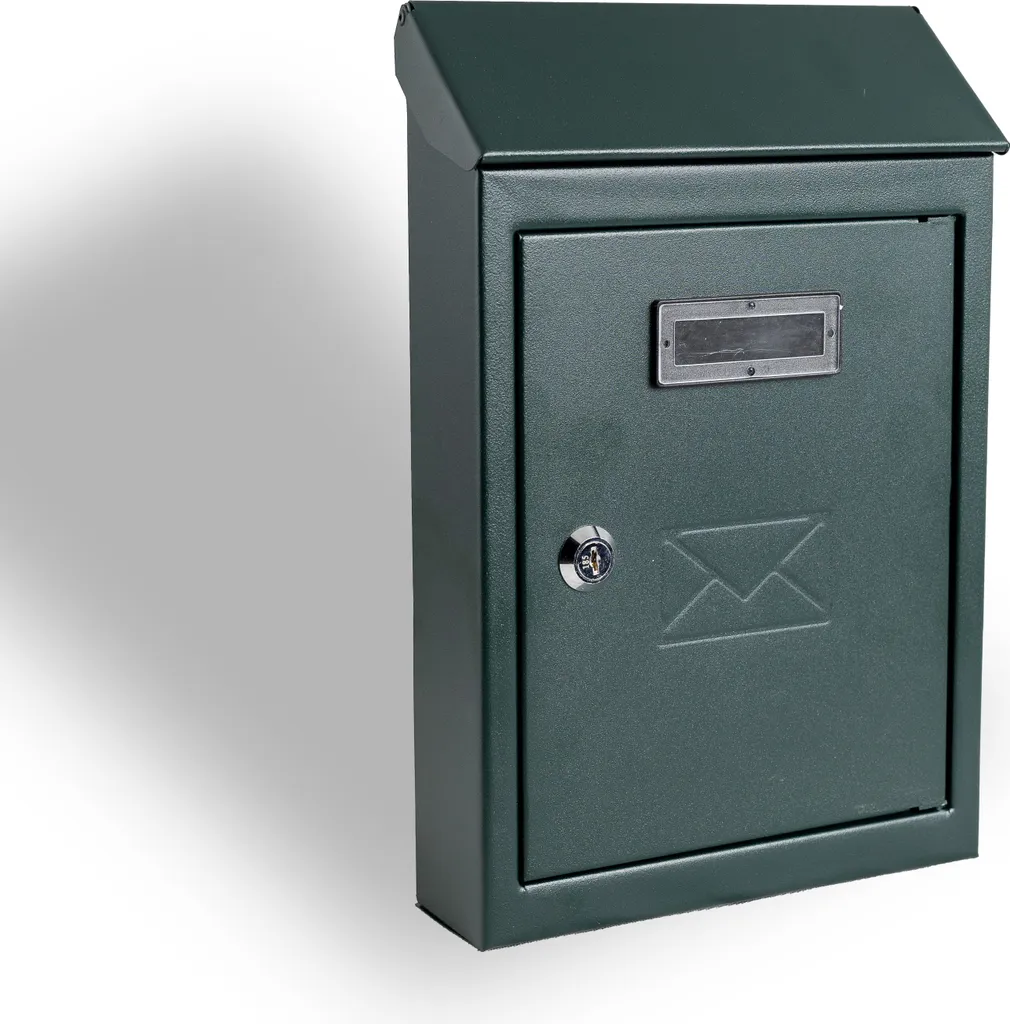 Boîte aux lettres anti-pluie en acier vert, serrure cylindre, 30cm haut