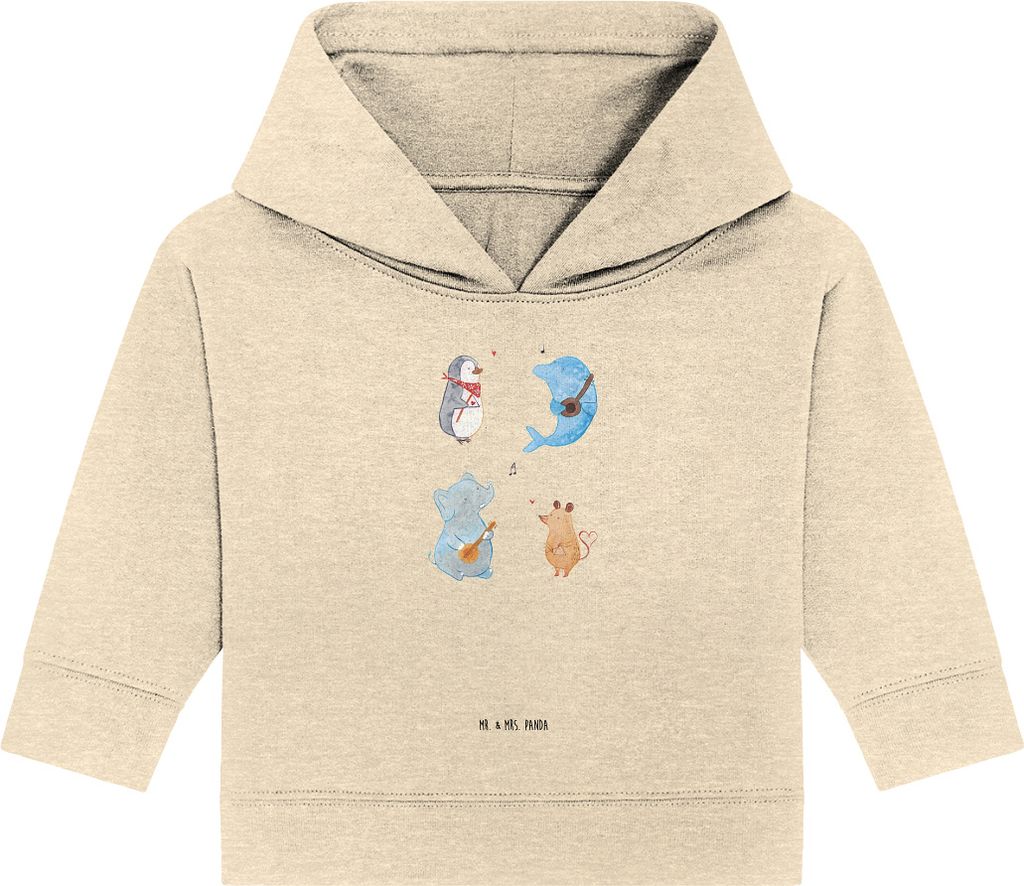 Mr. & Mrs. Panda Organic Baby Hoodie Big Band 24. - 36. Monat - Natural Raw - Geschenk, Kapuzensweatshirt, Kapuzenshirt, Musik, Pinguin, Elefant, L...