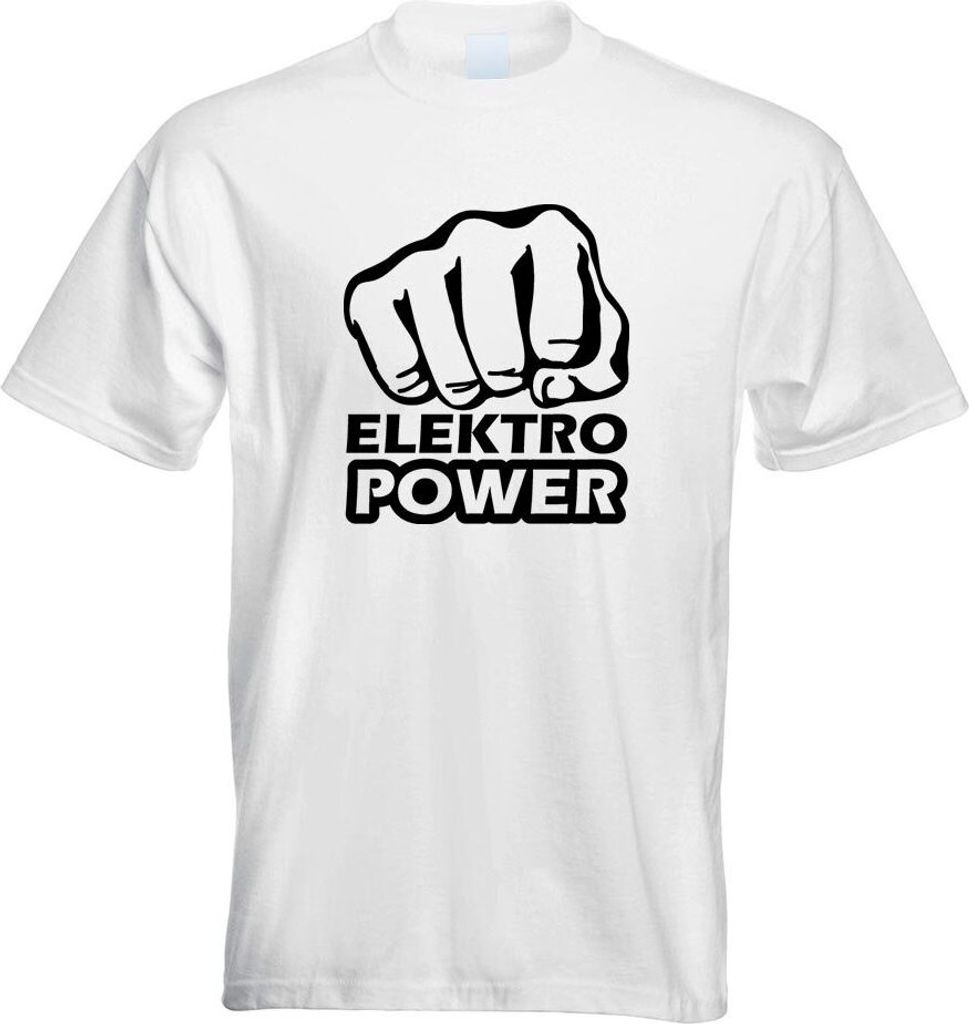 Kiwistar - T-Shirt - Weiss - Elektro Power Faust Schlag Motiv Bedruckt Funshirt Design Print - mit Motiv Bedruckt - Funshirt Design - Sport - Freiz...