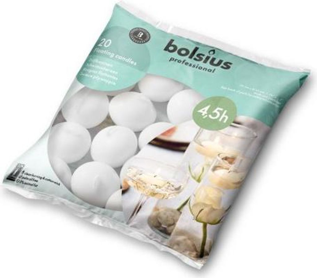Bolsius BAG Schwimmkerzen 4,5h 20 Stück weiß