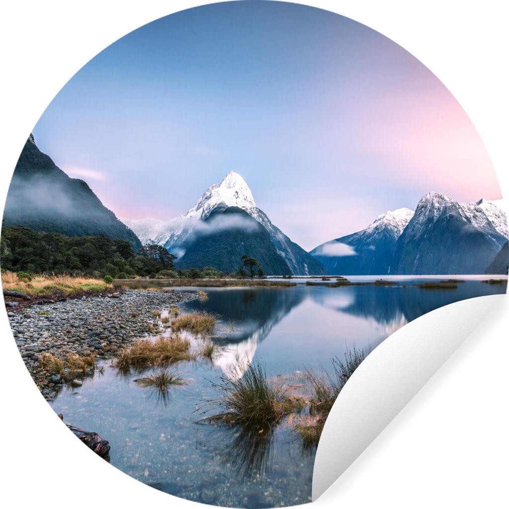 MuchoWow Runde Wandtattoo - Wandsticker Tapete Aufkleber Sonnenaufgang im Fiordland-Nationalpark in Ozeanien Ø 100 cm Selbstklebend und Repositi...