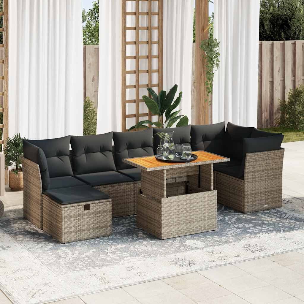 Maison Exclusive - 8-tlg. Garten-Sofagarnitur mit Kissen Grau Poly Rattan Akazie