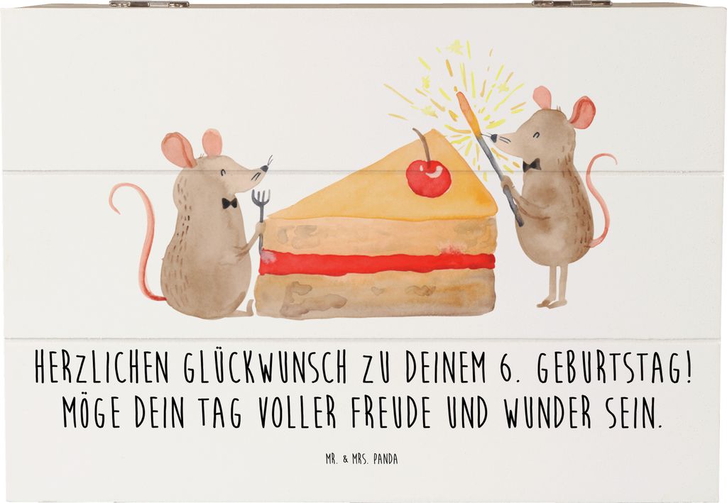 Mr. & Mrs. Panda kiste holz 6. Geburtstag 22 x 15 cm - Weiß - Geschenk, Alter, fotobox, Liebe, Box, Schatulle, Partydekoration, Einladungskarten, ...