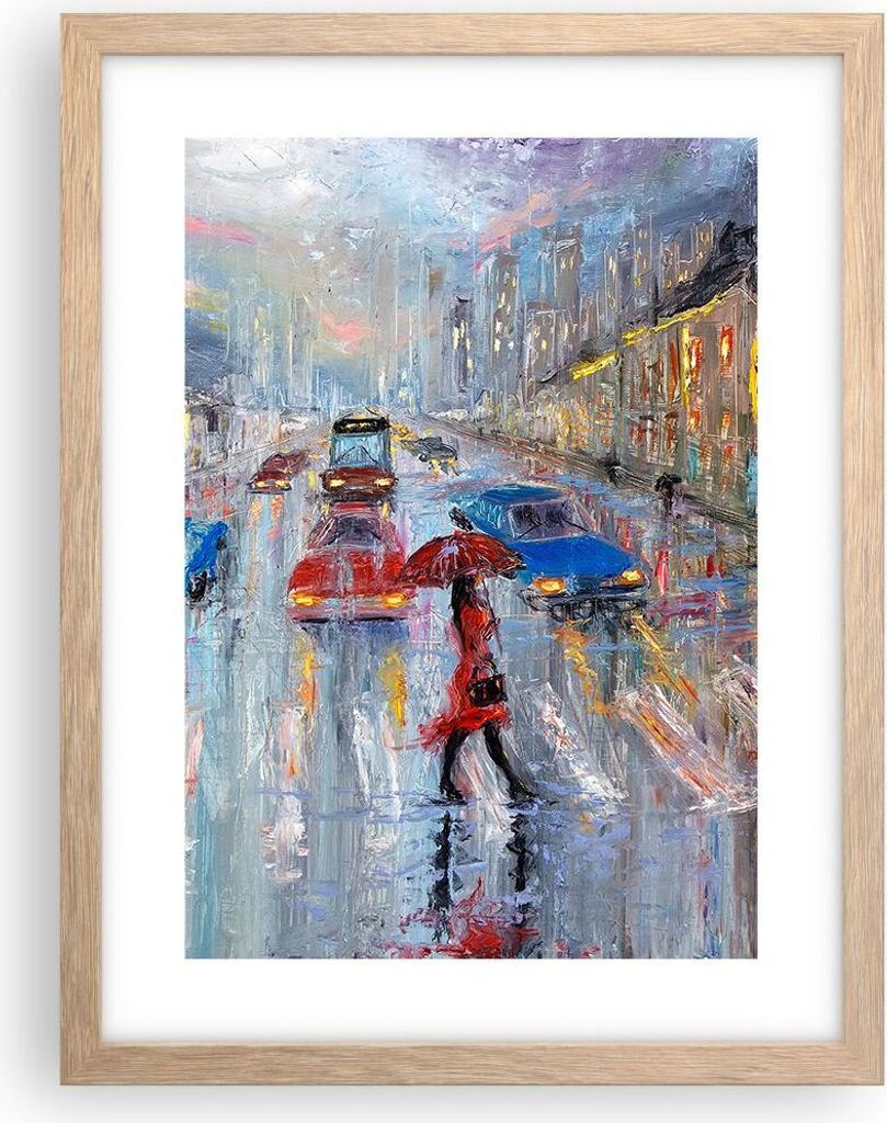 Gerahmtes Poster - Rahmen in heller Eiche - Acryl Stadt Produktbild 