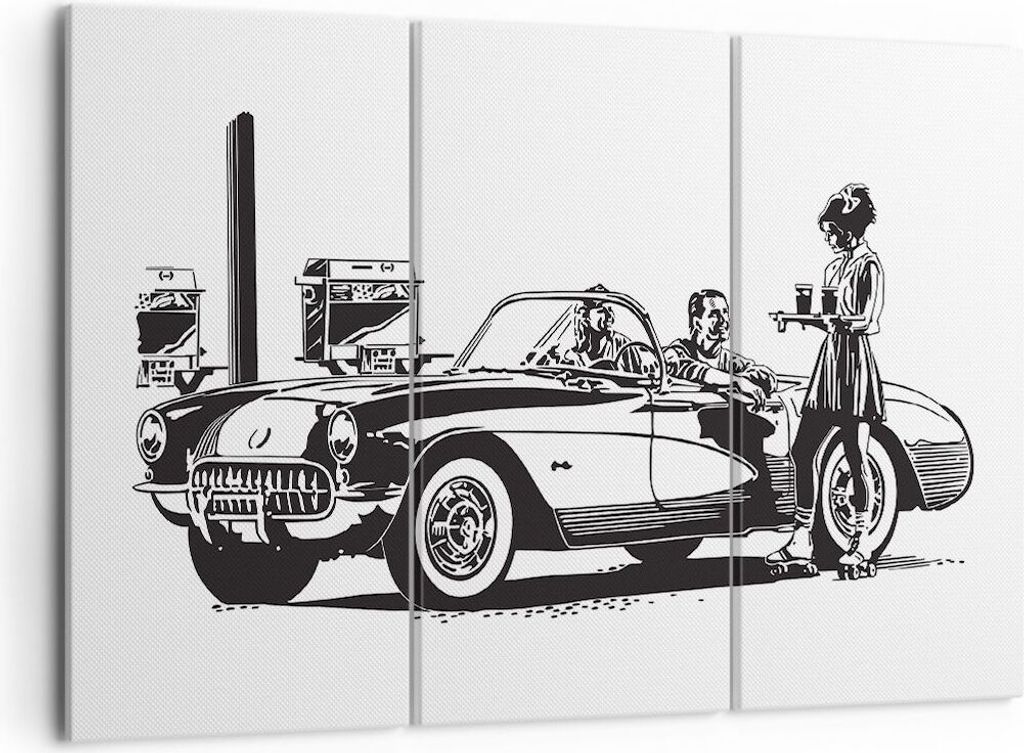 Bild auf Leinwand - Leinwandbild - Bar Auto Straße - 105x70cm - Wand Bild - Wanddeko - Wandbilder - Leinwanddruck - Bilder - Kunstdruck - Wanddeko...