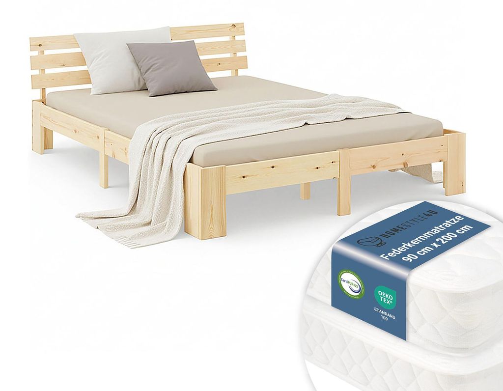 Homestyle4u Massivholzbett 180x200 mit Lattenrost mit Produktbild 