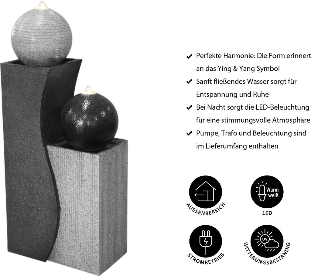 Dehner Gartenbrunnen Ying Yang mit LED Beleuchtung, ca. 94 Produktbild 3