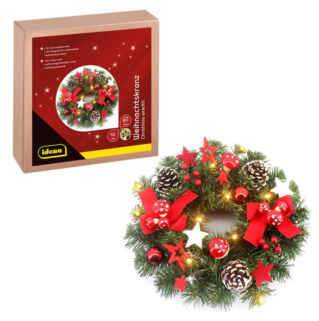 Idena Deko Weihnachtskranz 10 LED 6h Timer Ø30cm Produktbild 