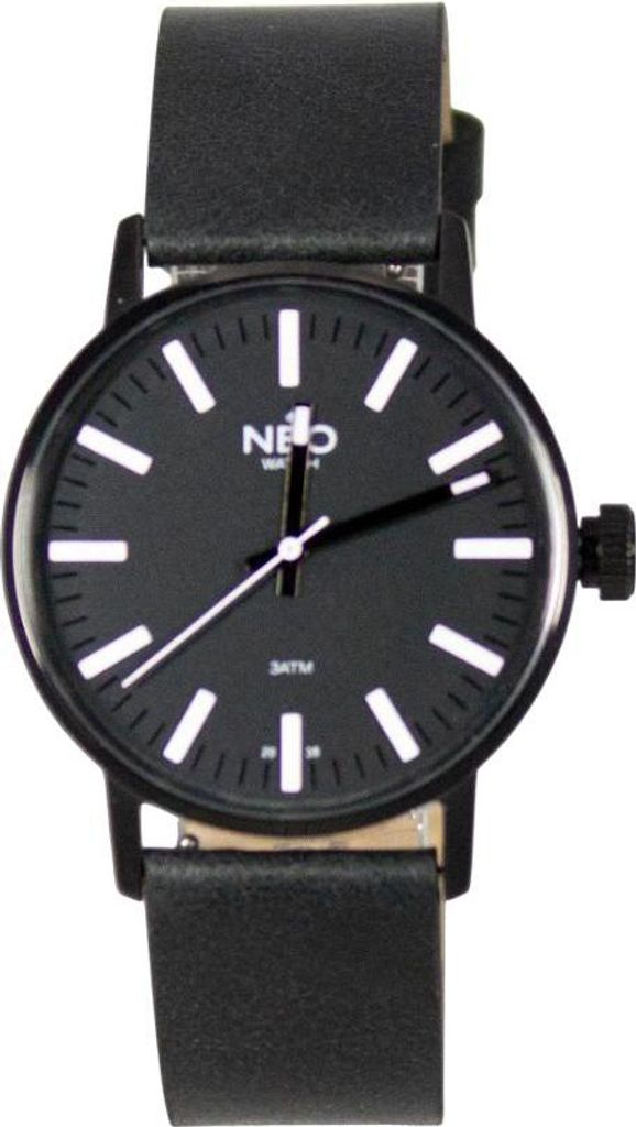 Neo Watch Armbanduhr Damen Edelstahl Lederband Schwarz N6-005