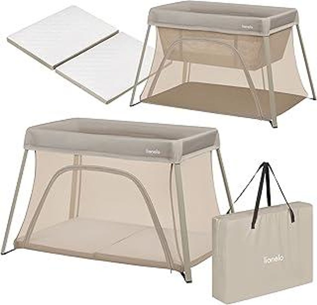 Lionelo Alice 3-in-1 Reisebett Laufgitter von 0 bis 15 kg Schaumstoffmatratze, 2 Höhenstufen, faltbar, klein, leicht, Seiteneinstieg, Reisetasche