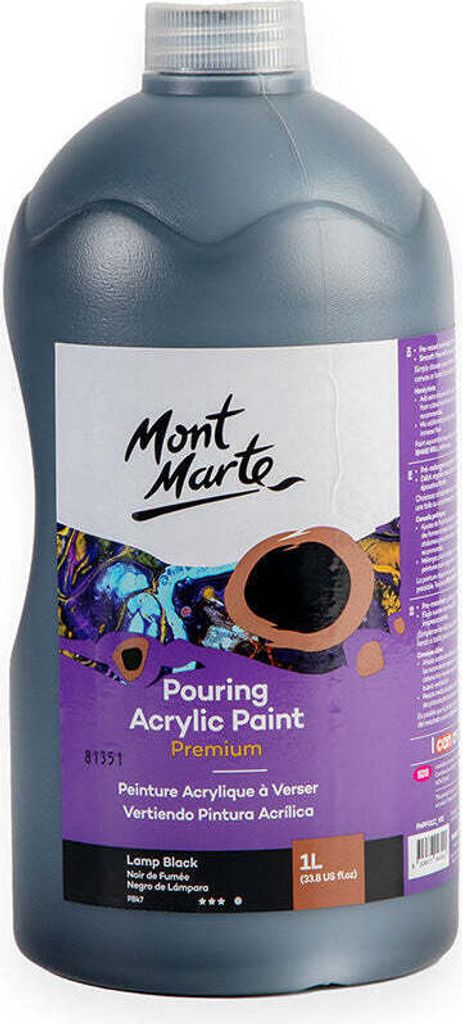 MONT MARTE PREMIUM Pouring Acrylfarbe, Gieß-Acryl - Schwarz 1 L - mit Klappverschluss, lichtecht - bereits mit Pouring Medium vorgemischt