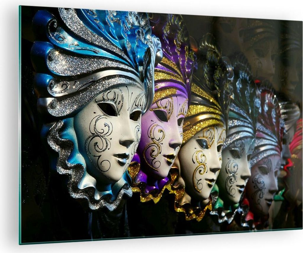 Bilder auf glas - Abstrakt Maske Feder Festival - 70x50cm - Produktbild 