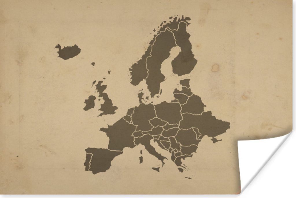 MuchoWow Poster Karte - Europa - Braun 180x120 cm - Fotoplakat